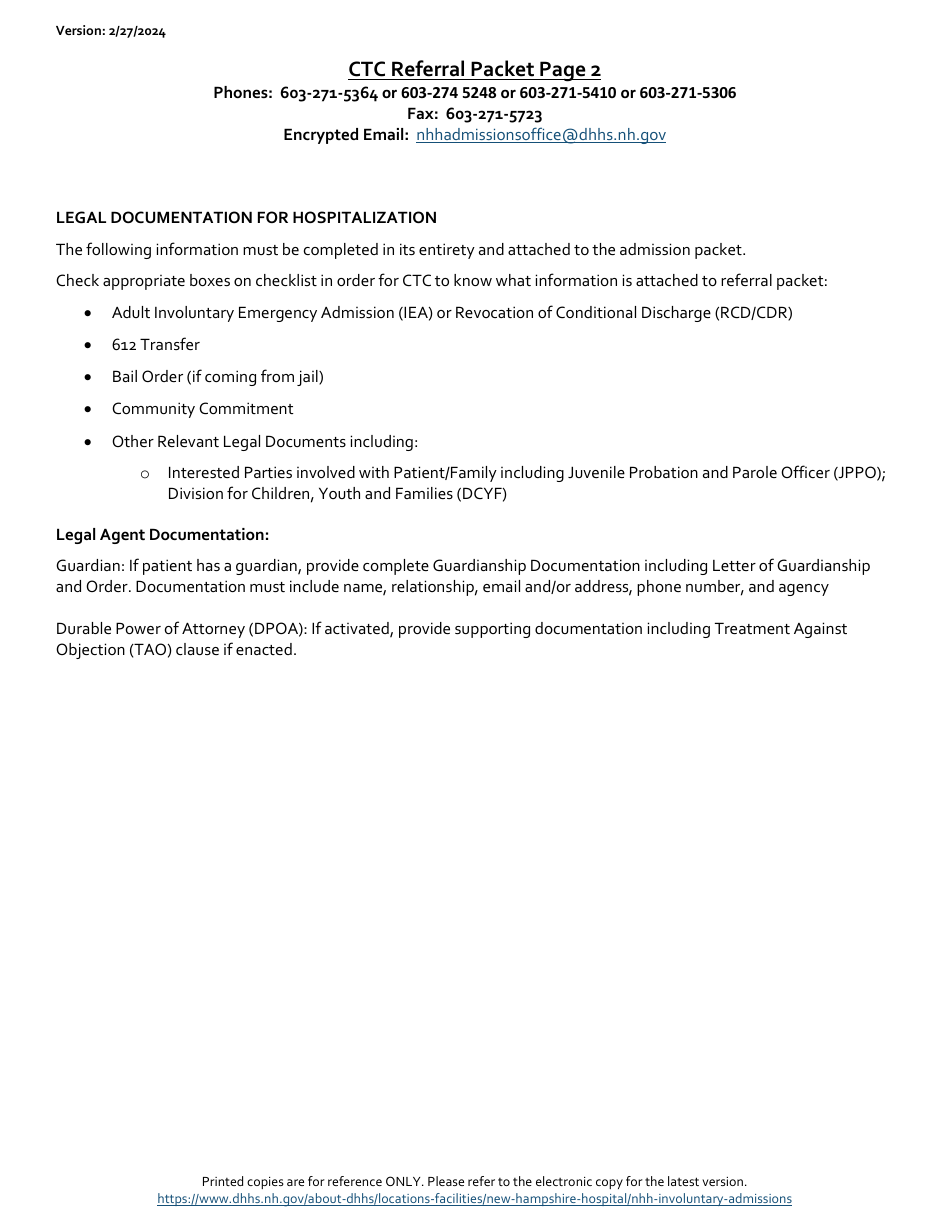 Care Traffic Control Referral Checklist Reference Guide - New Hampshire, Page 2