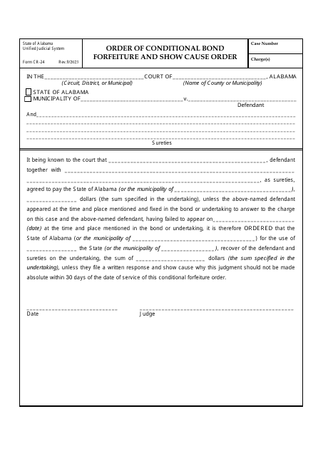 Form CR-24 Order of Conditional Bond Forfeiture and Show Cause Order - Alabama