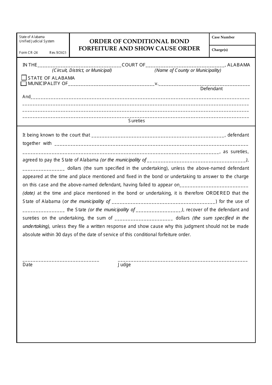 Form CR-24 Download Fillable PDF or Fill Online Order of Conditional ...