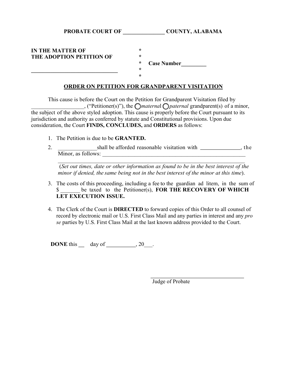 Order on Petition for Grandparent Visitation - Alabama, Page 1