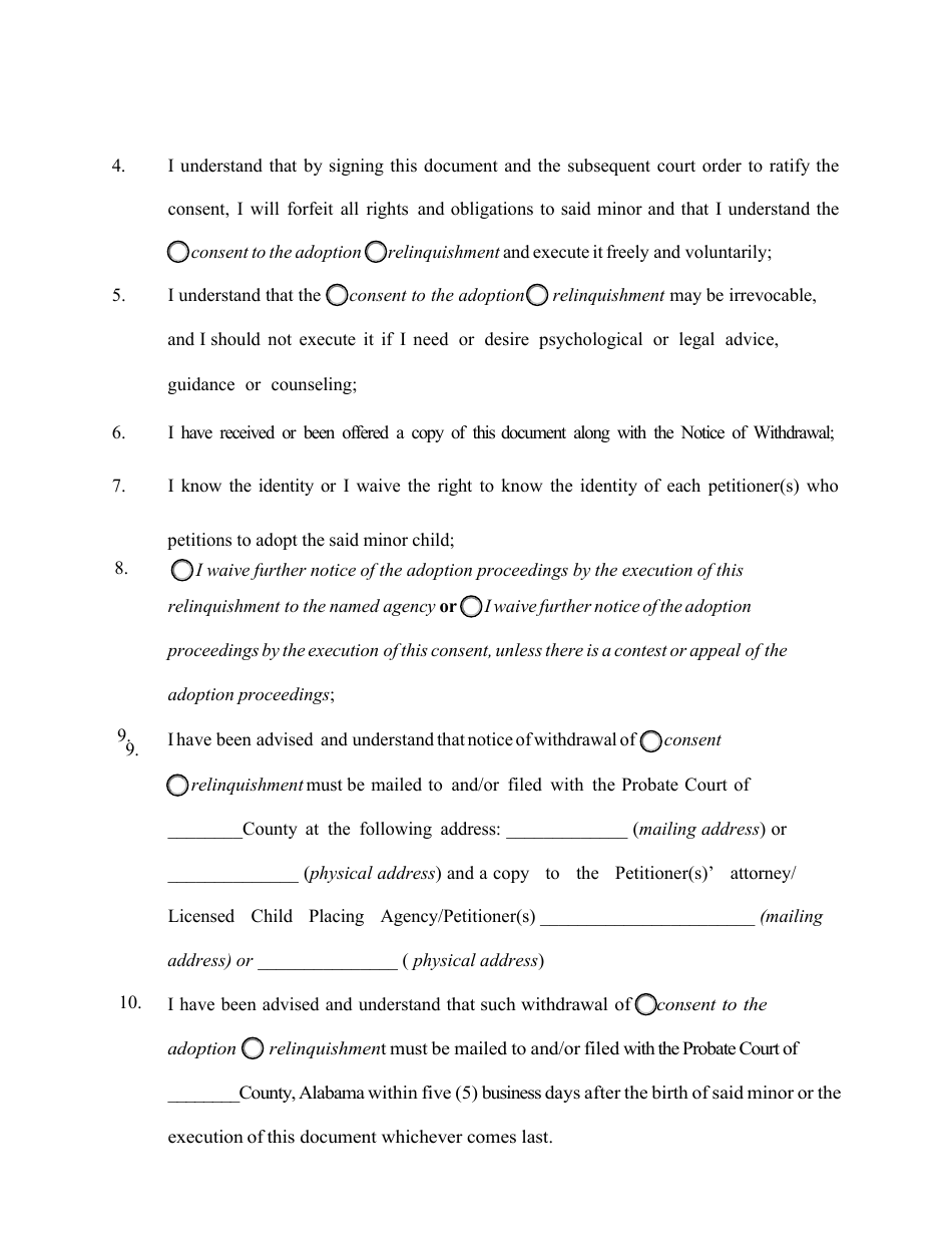 Consent or Relinquishment of Minor for Adoption - Alabama, Page 2