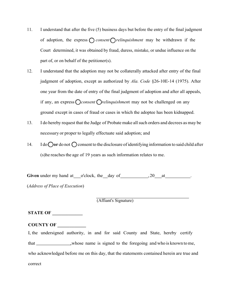 Consent or Relinquishment of Minor for Adoption - Alabama, Page 3