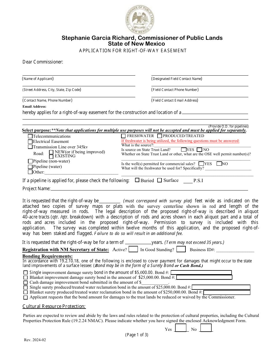 Application for Right-Of-Way Easement - New Mexico, Page 1