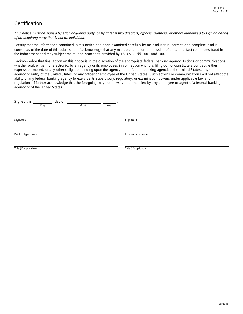 Form FR2081A Interagency Notice of Change in Control, Page 11