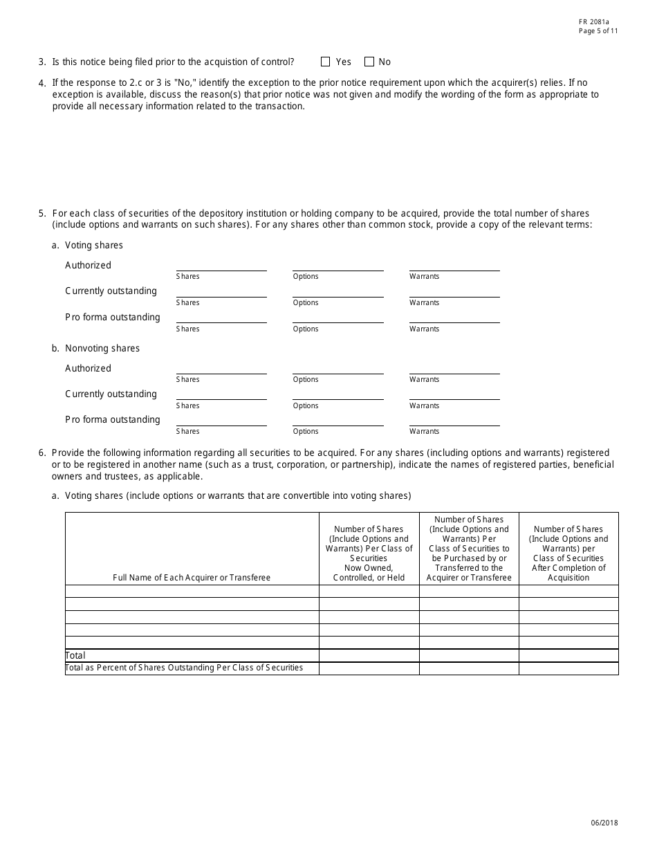 Form FR2081A Interagency Notice of Change in Control, Page 5