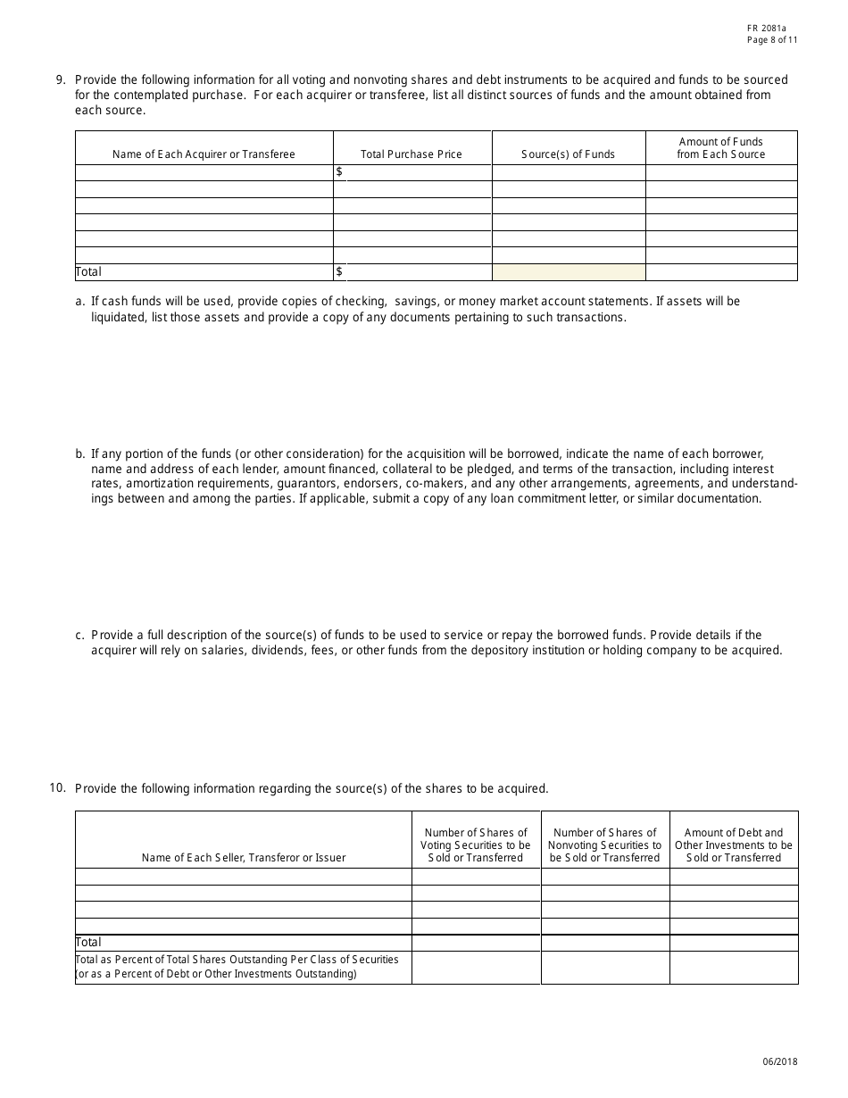 Form FR2081A Interagency Notice of Change in Control, Page 8