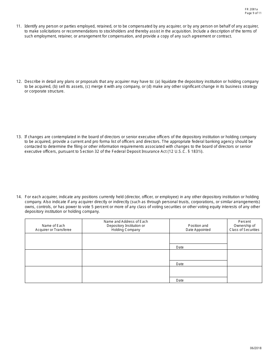 Form FR2081A Interagency Notice of Change in Control, Page 9