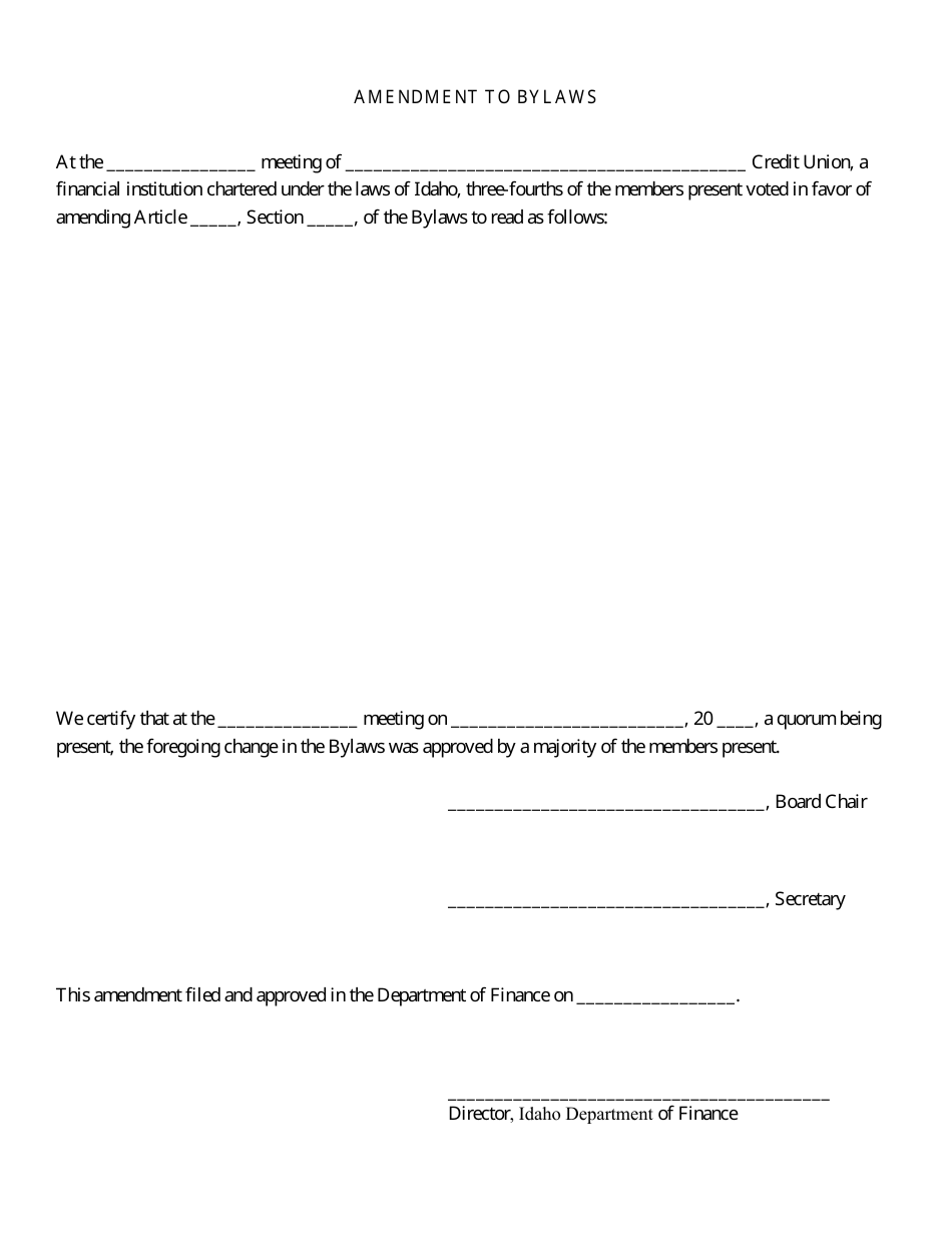 Bylaws Amendment Form - Articles of Incorporation and Bylaws (Membership Vote) - Idaho, Page 1