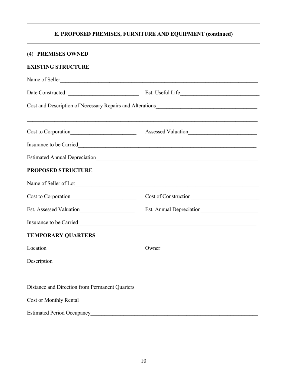 Application for Authority to Organize a Trust Company - Idaho, Page 10