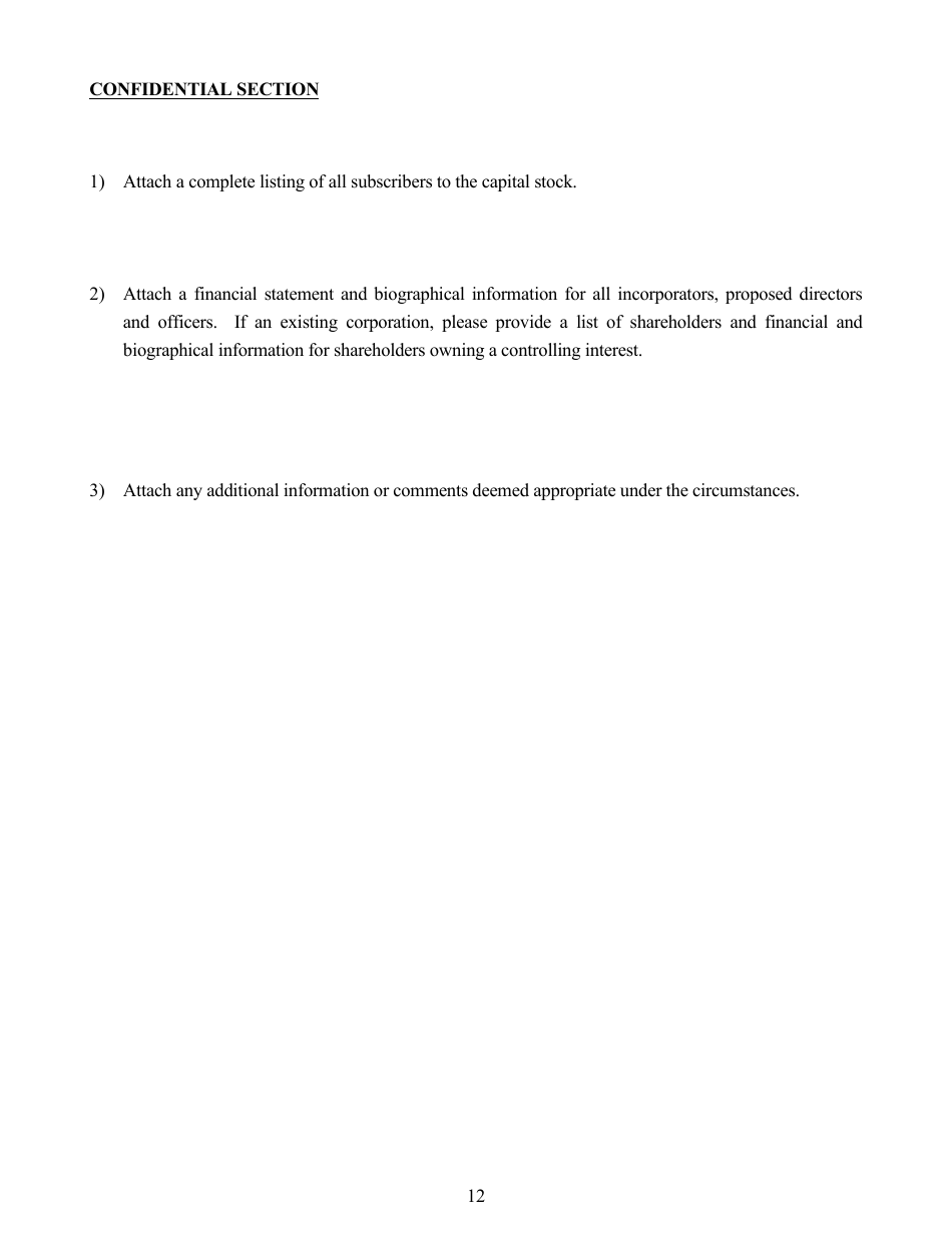 Application for Authority to Organize a Trust Company - Idaho, Page 12
