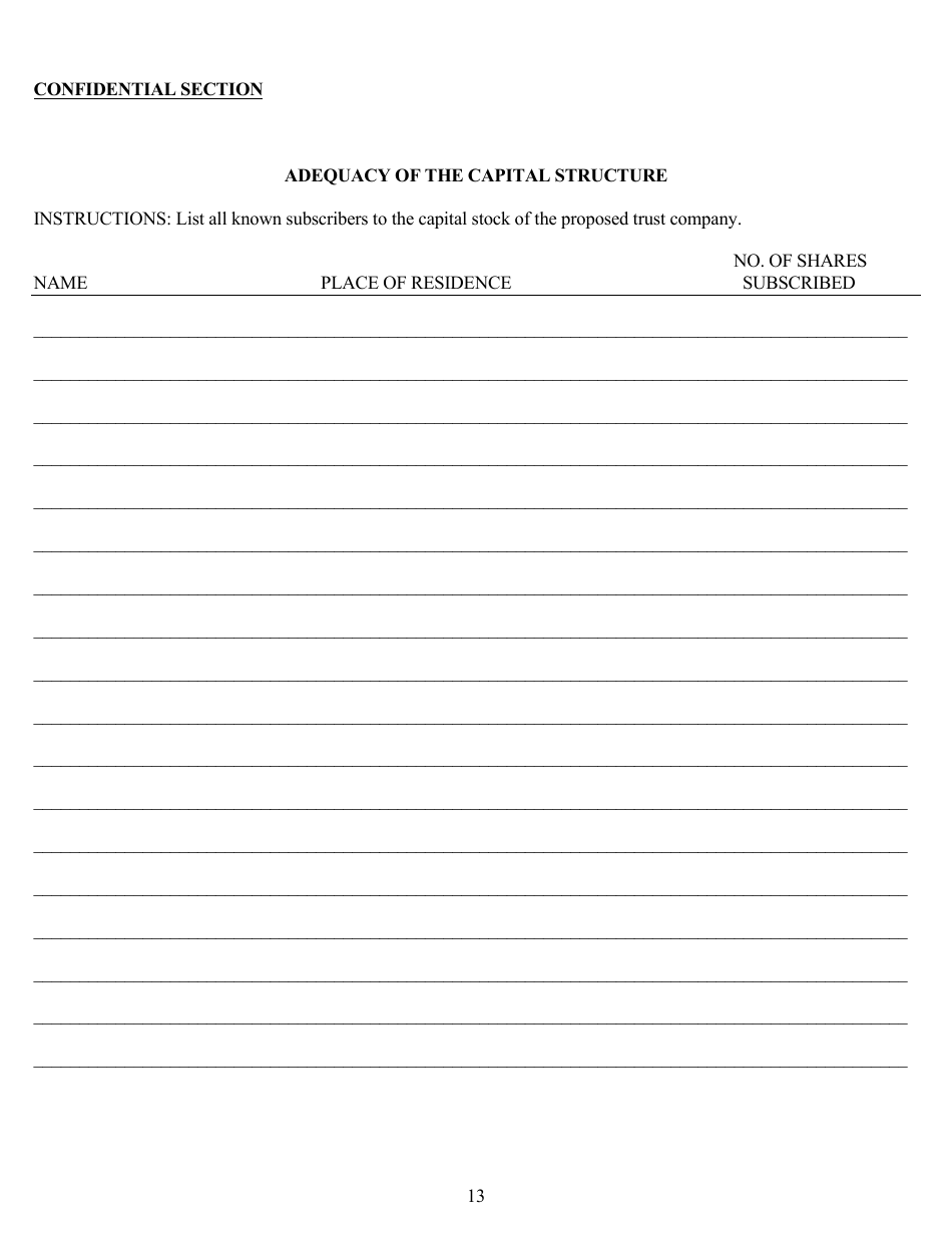 Application for Authority to Organize a Trust Company - Idaho, Page 13