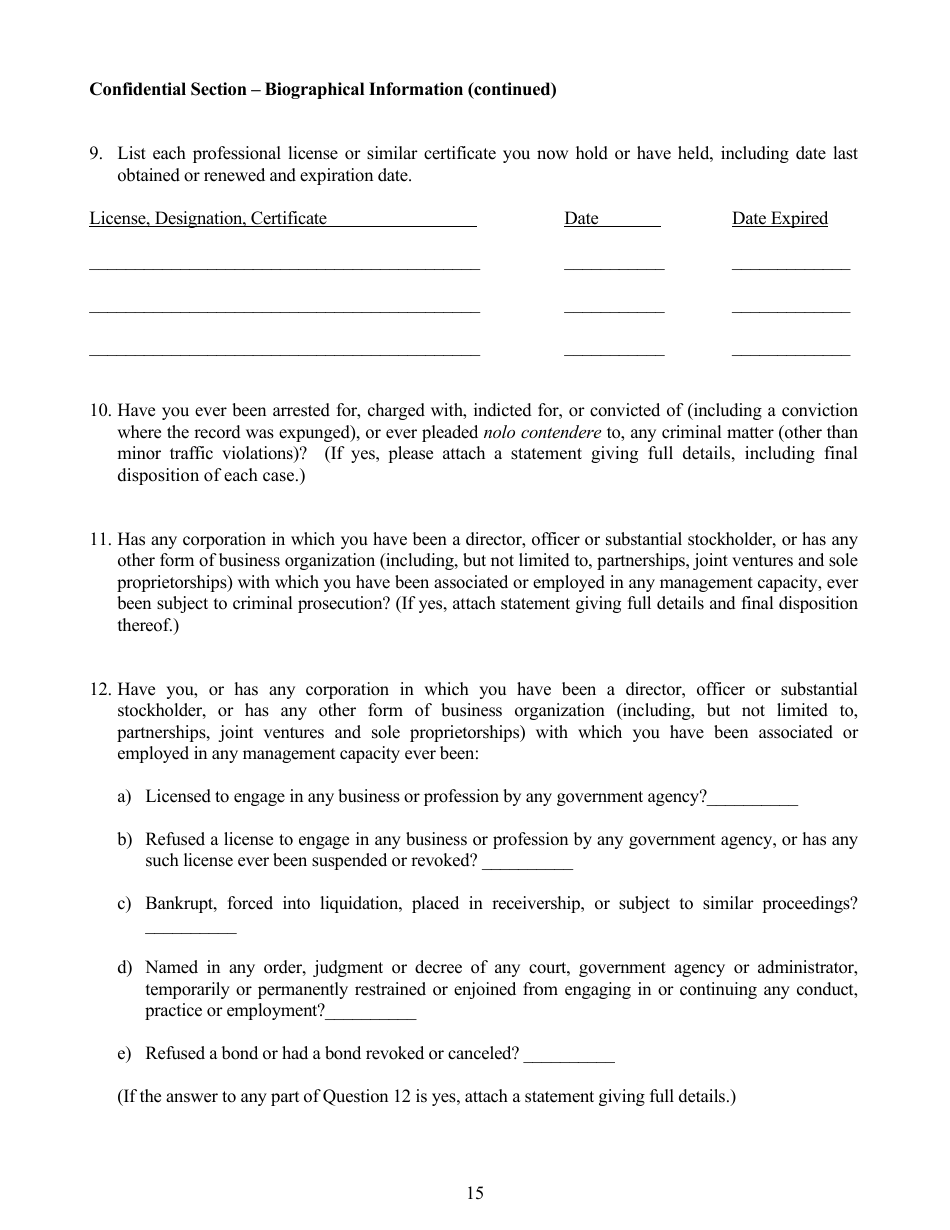 Application for Authority to Organize a Trust Company - Idaho, Page 15