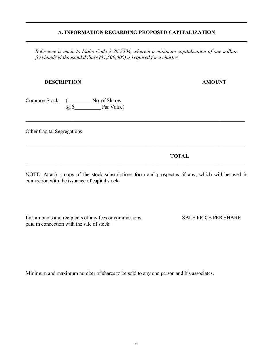 Application for Authority to Organize a Trust Company - Idaho, Page 4