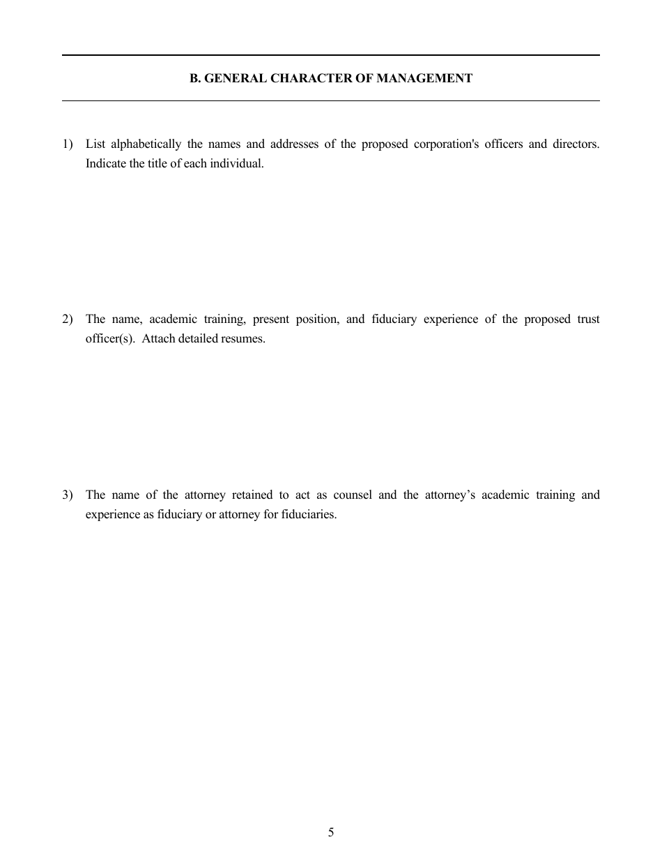 Application for Authority to Organize a Trust Company - Idaho, Page 5
