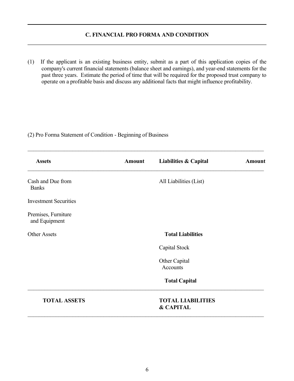 Application for Authority to Organize a Trust Company - Idaho, Page 6