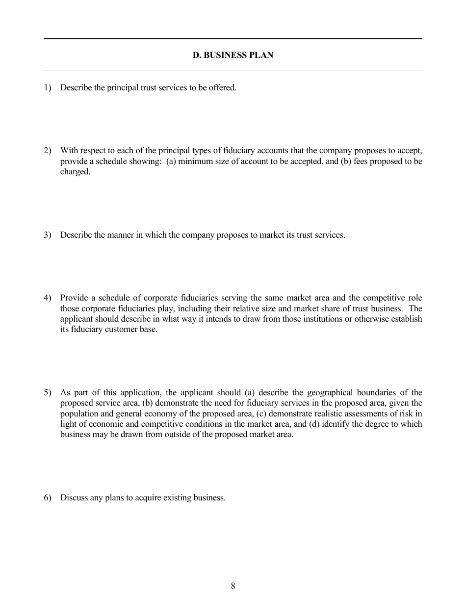 Application for Authority to Organize a Trust Company - Idaho, Page 8