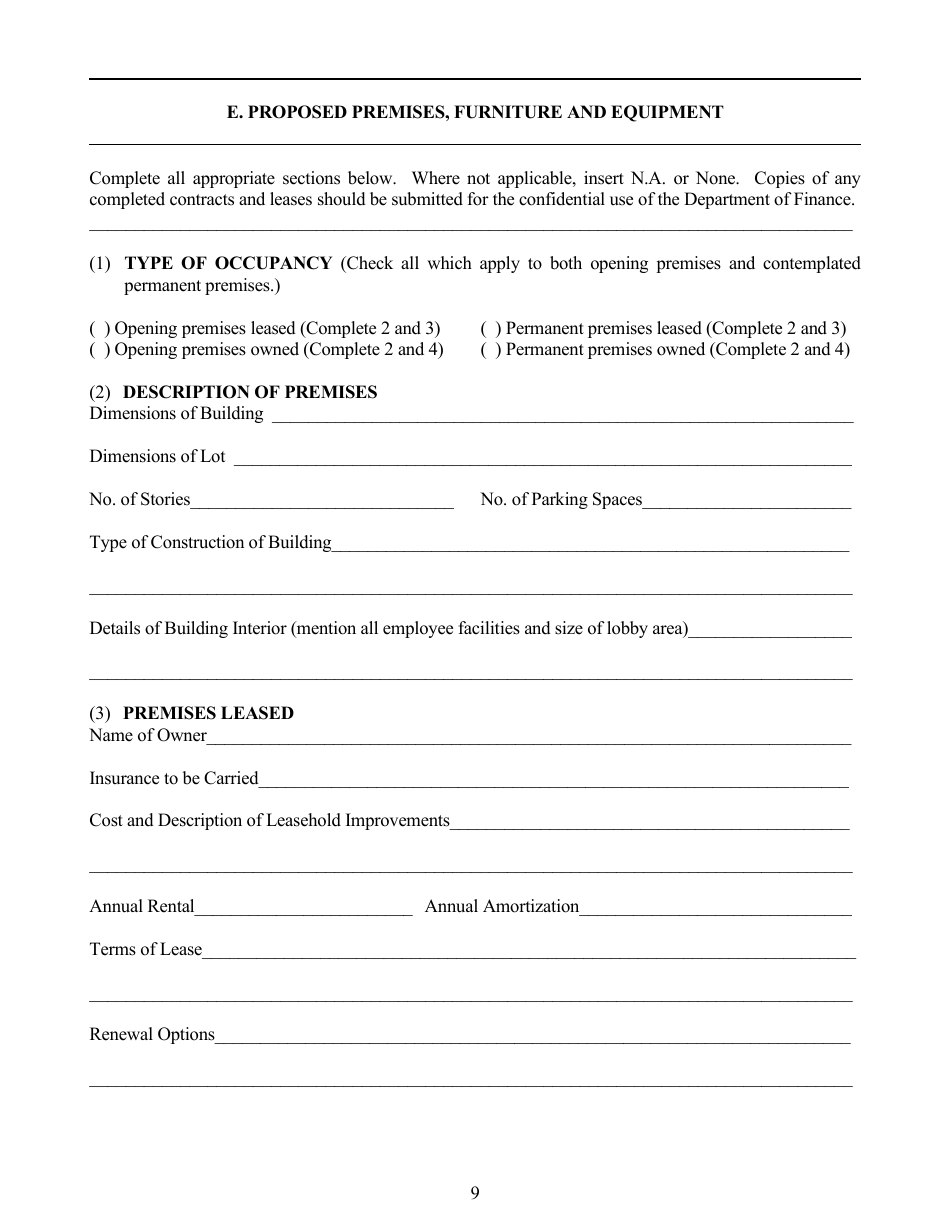 Application for Authority to Organize a Trust Company - Idaho, Page 9