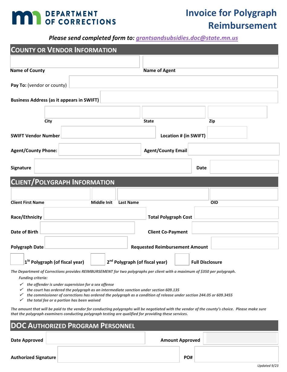 Invoice for Polygraph Reimbursement - Minnesota, Page 1