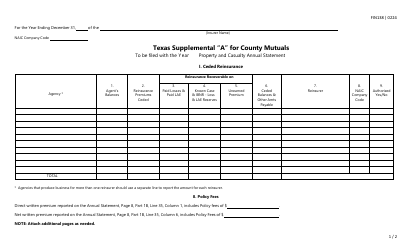 Form FIN138 Texas Supplemental &quot;a&quot; for County Mutuals - Texas