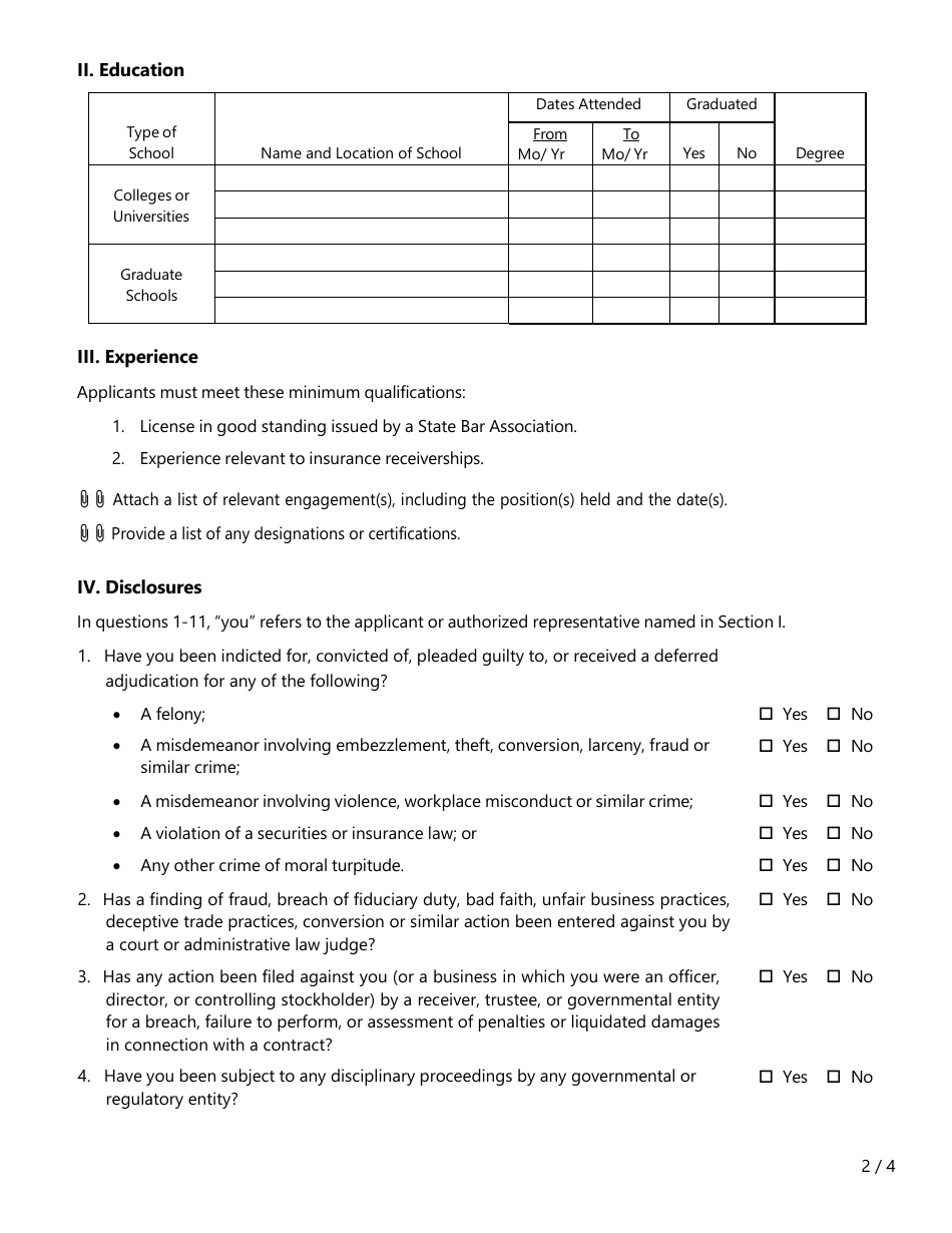 Form FIN613 Rfq Application - Legal Services - Texas, Page 2