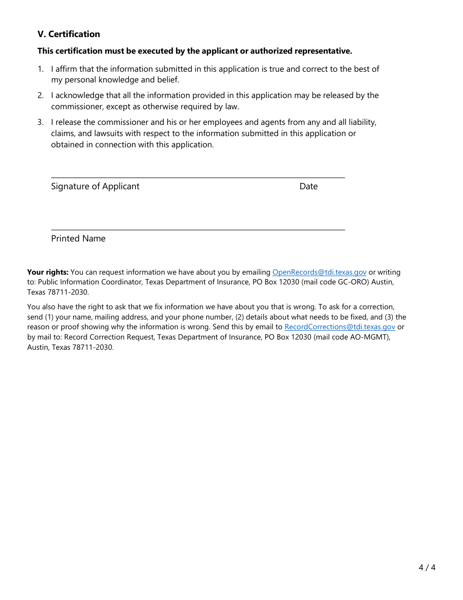 Form FIN614 Rfq Application - Reinsurance Services - Texas, Page 4