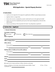 Document preview: Form FIN615 Rfq Application - Special Deputy Receiver - Texas