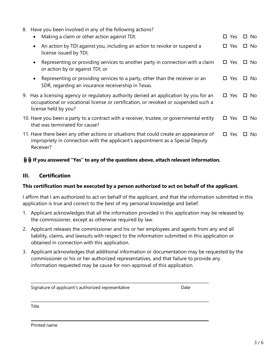 Form FIN615 Rfq Application - Special Deputy Receiver - Texas, Page 3