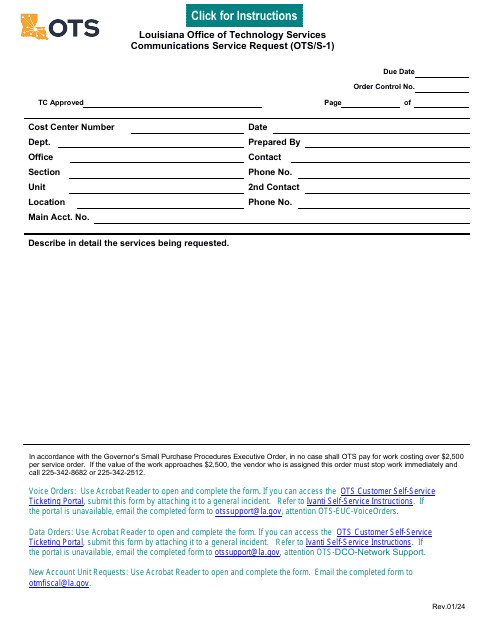 Form OTS/S-1 Communications Service Request - Louisiana