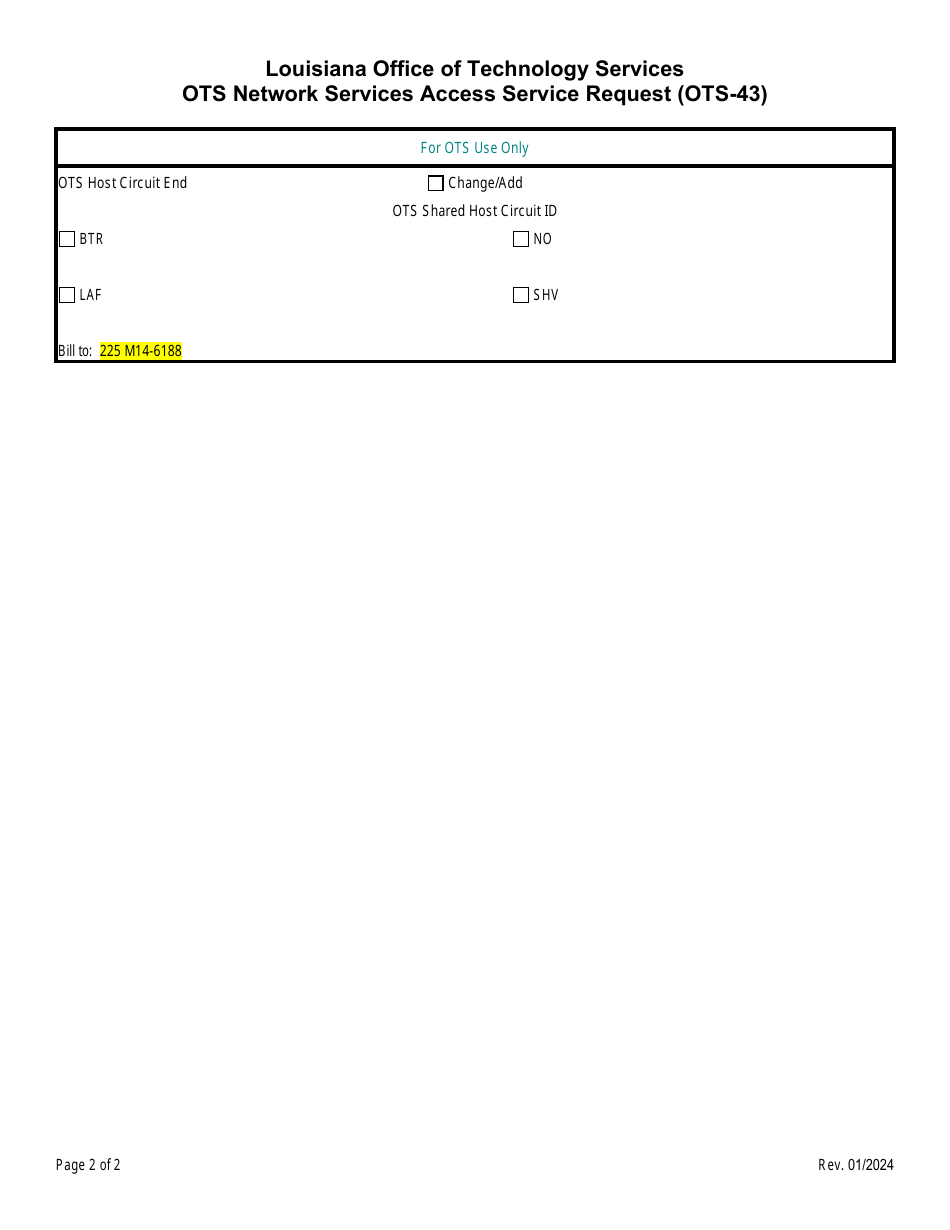 Form OTS-43 Ots Network Services Access Service Request - Louisiana, Page 2