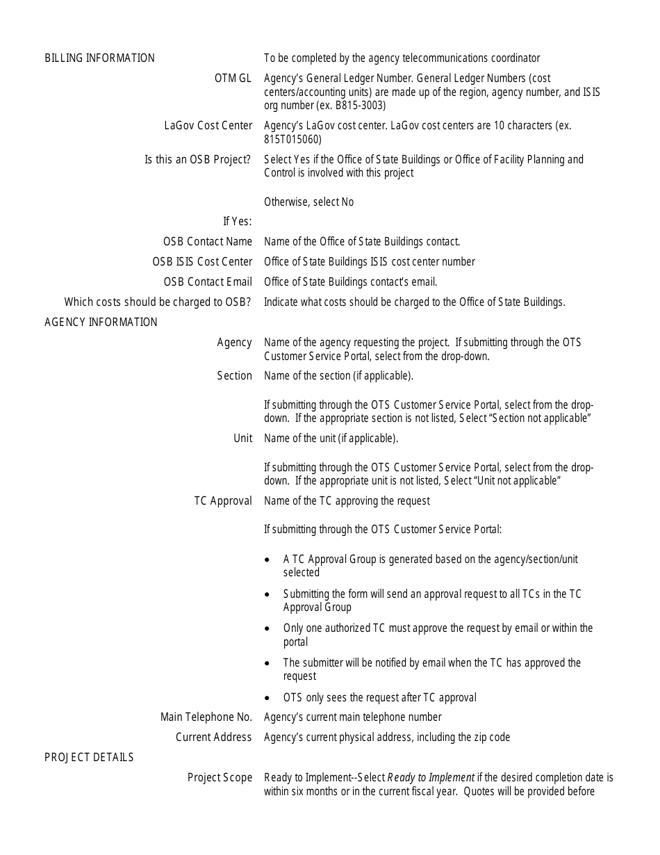 Instructions for Form OTS-16 Network Services / Project Request Form - Louisiana, Page 3