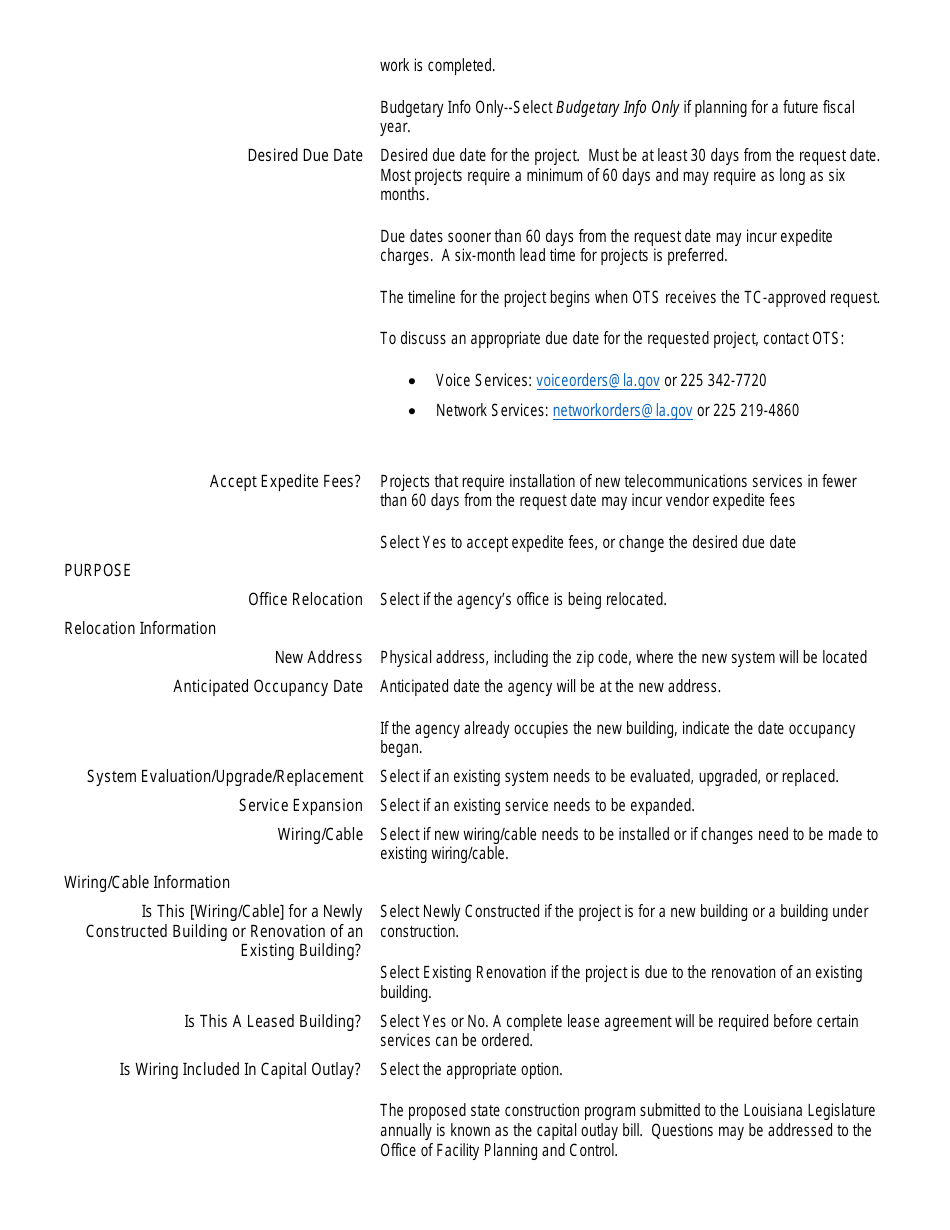 Instructions for Form OTS-16 Network Services / Project Request Form - Louisiana, Page 4