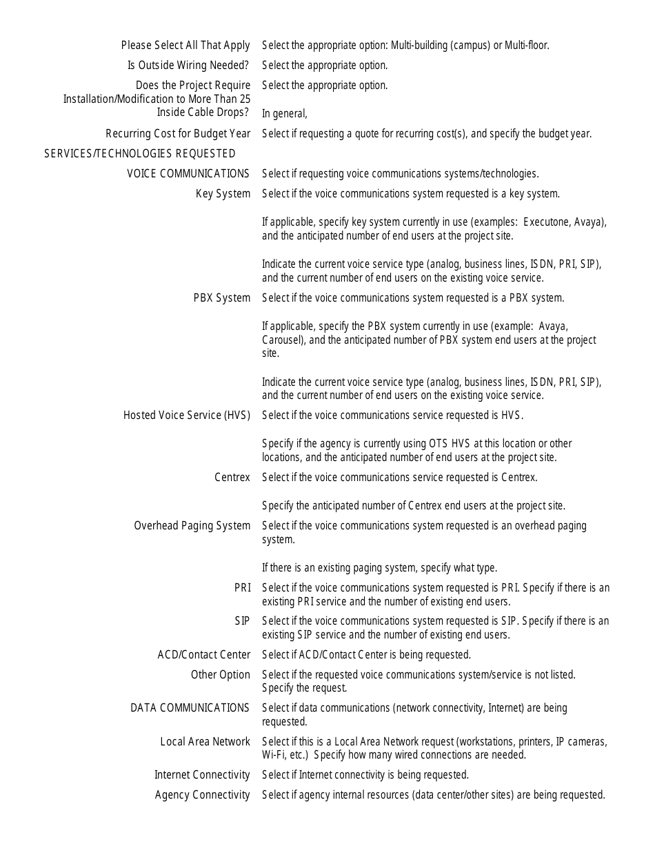 Instructions for Form OTS-16 Network Services / Project Request Form - Louisiana, Page 5