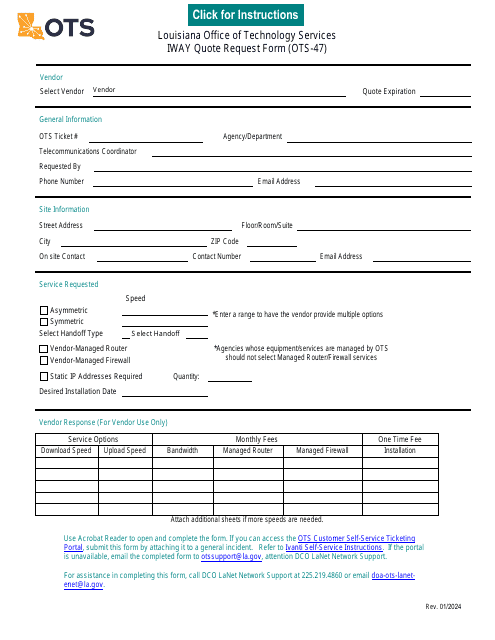 Form OTS-47 Iway Quote Request Form - Louisiana