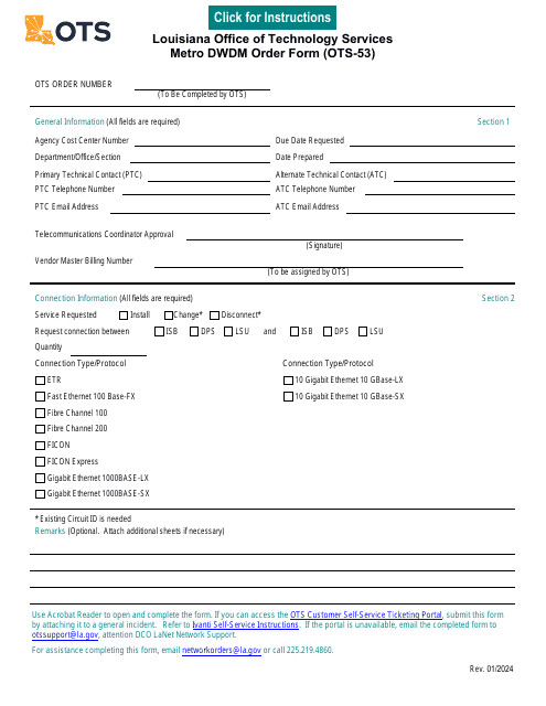 Form OTS-53 Metro Dwdm Order Form - Louisiana