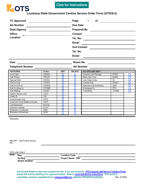 Form OTS/S-2  Printable Pdf