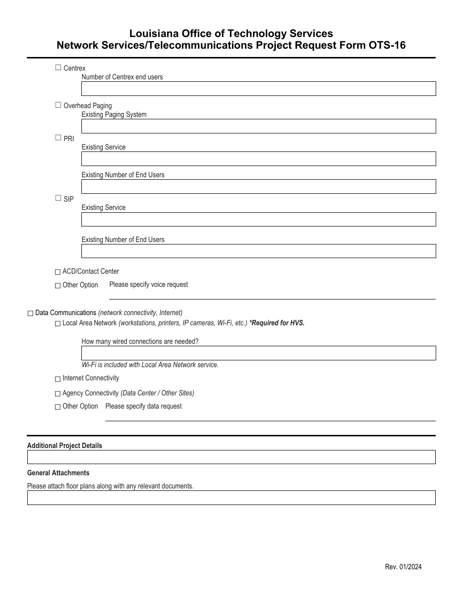 Form OTS-16 Network Services / Telecommunications Project Request Form - Louisiana, Page 4