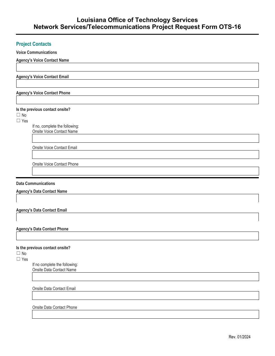Form OTS-16 Network Services / Telecommunications Project Request Form - Louisiana, Page 5