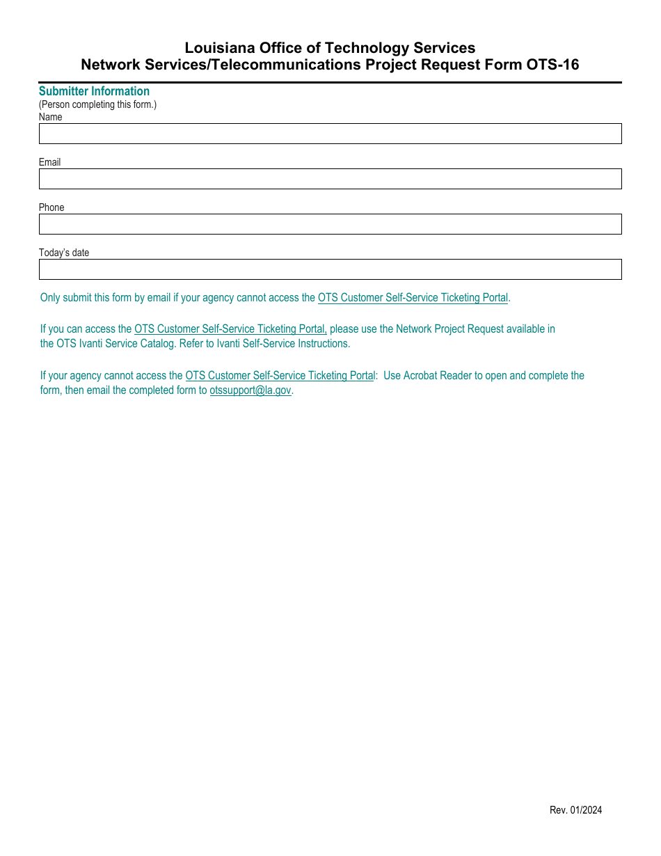 Form OTS-16 Network Services / Telecommunications Project Request Form - Louisiana, Page 6