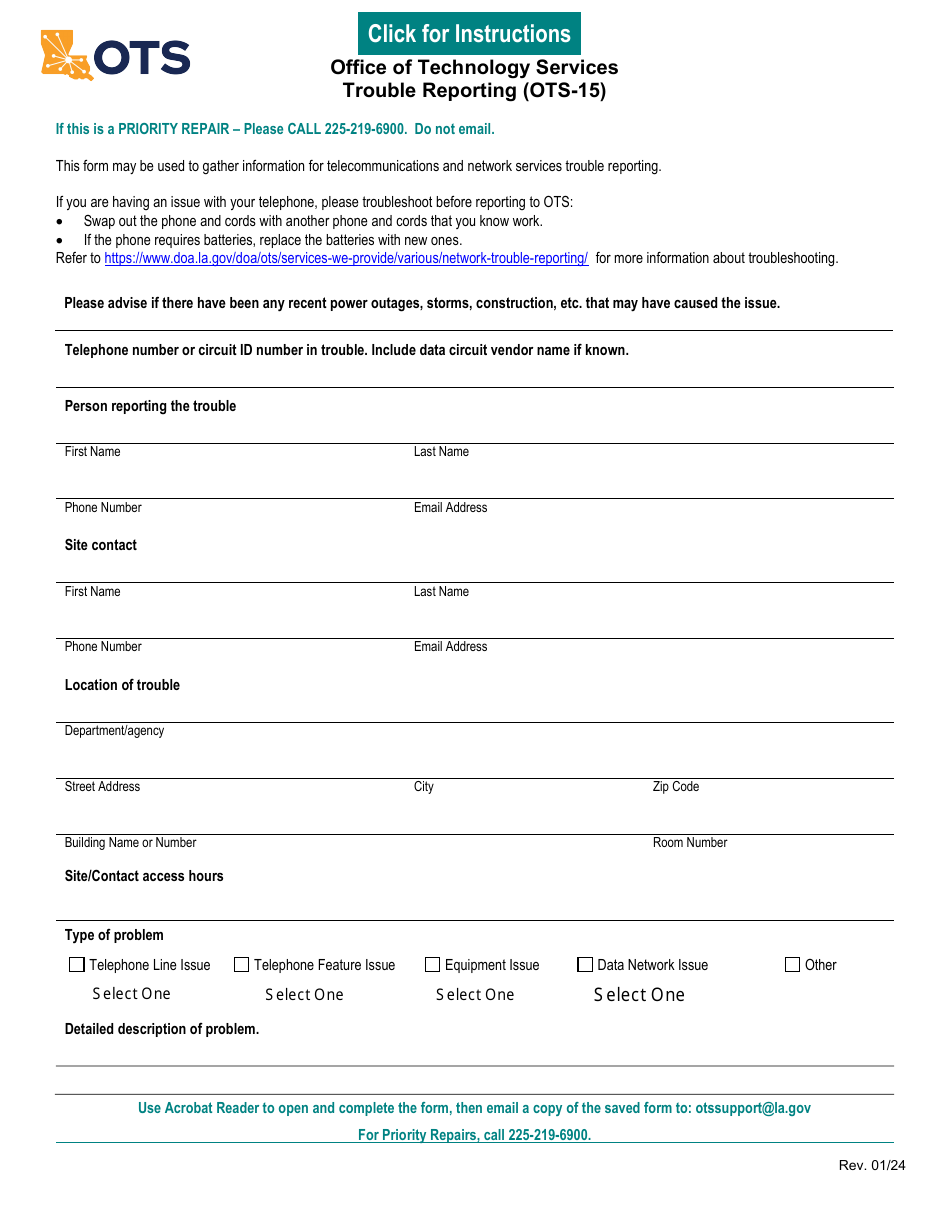 Form OTS-15 - Fill Out, Sign Online and Download Fillable PDF ...