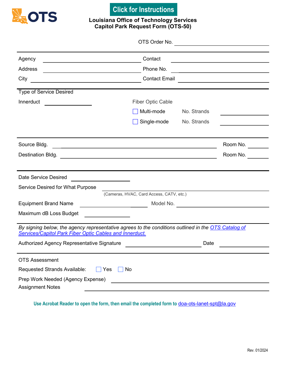 Form OTS-50 Capitol Park Request Form - Louisiana, Page 1