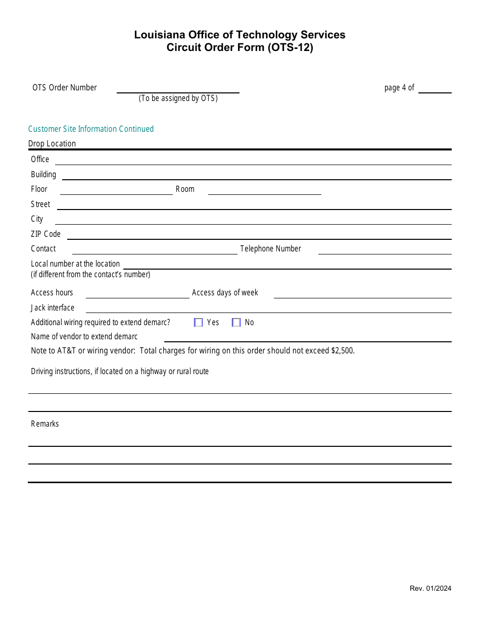 Form OTS-12 Circuit Service Order Form - Louisiana, Page 4