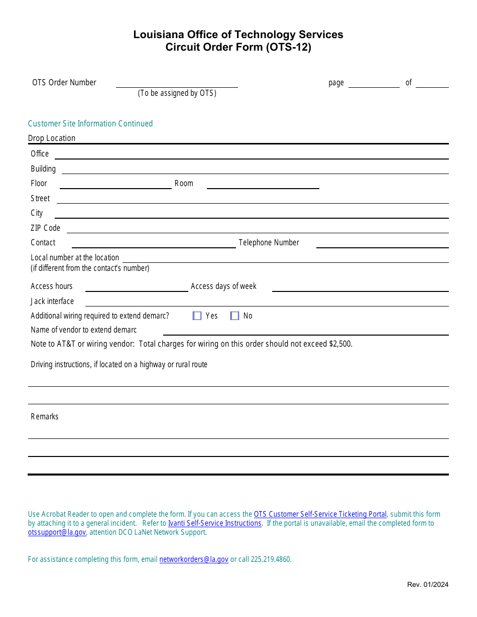 Form OTS-12 Circuit Service Order Form - Louisiana, Page 5