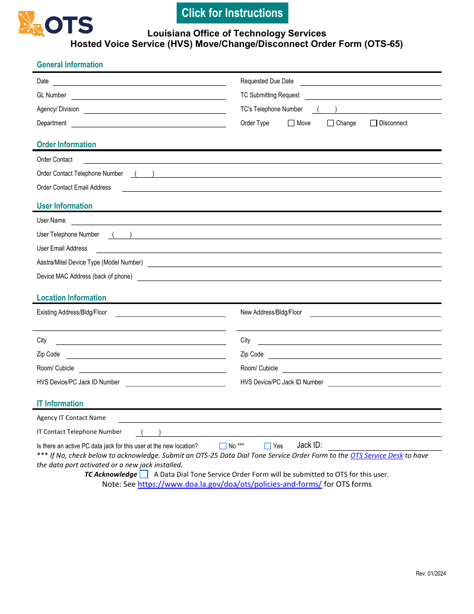 Form OTS-65 - Fill Out, Sign Online and Download Fillable PDF ...