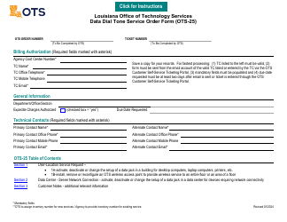 Form OTS-25 Data Dial Tone Service Order Form - Louisiana