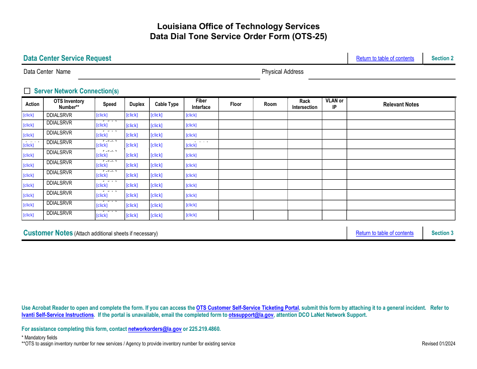 Form OTS-25 Data Dial Tone Service Order Form - Louisiana, Page 3