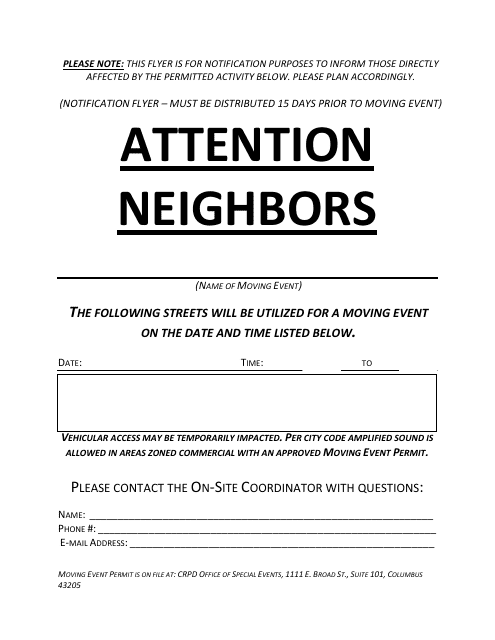 Notification of Intent - City of Columbus, Ohio