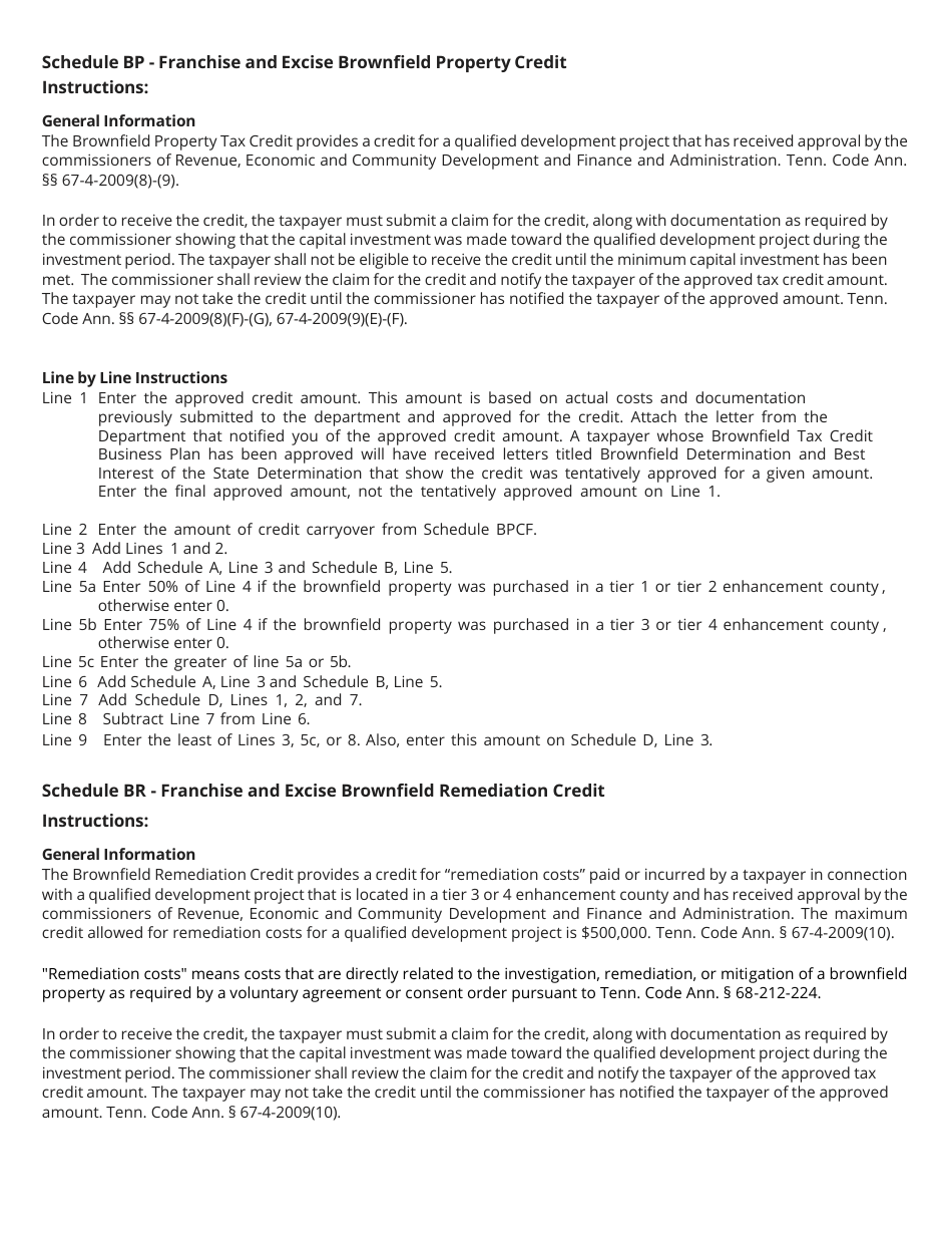 Form RV-F700003 Schedule BP Franchise and Excise Brownfield Property Credit - Tennessee, Page 3