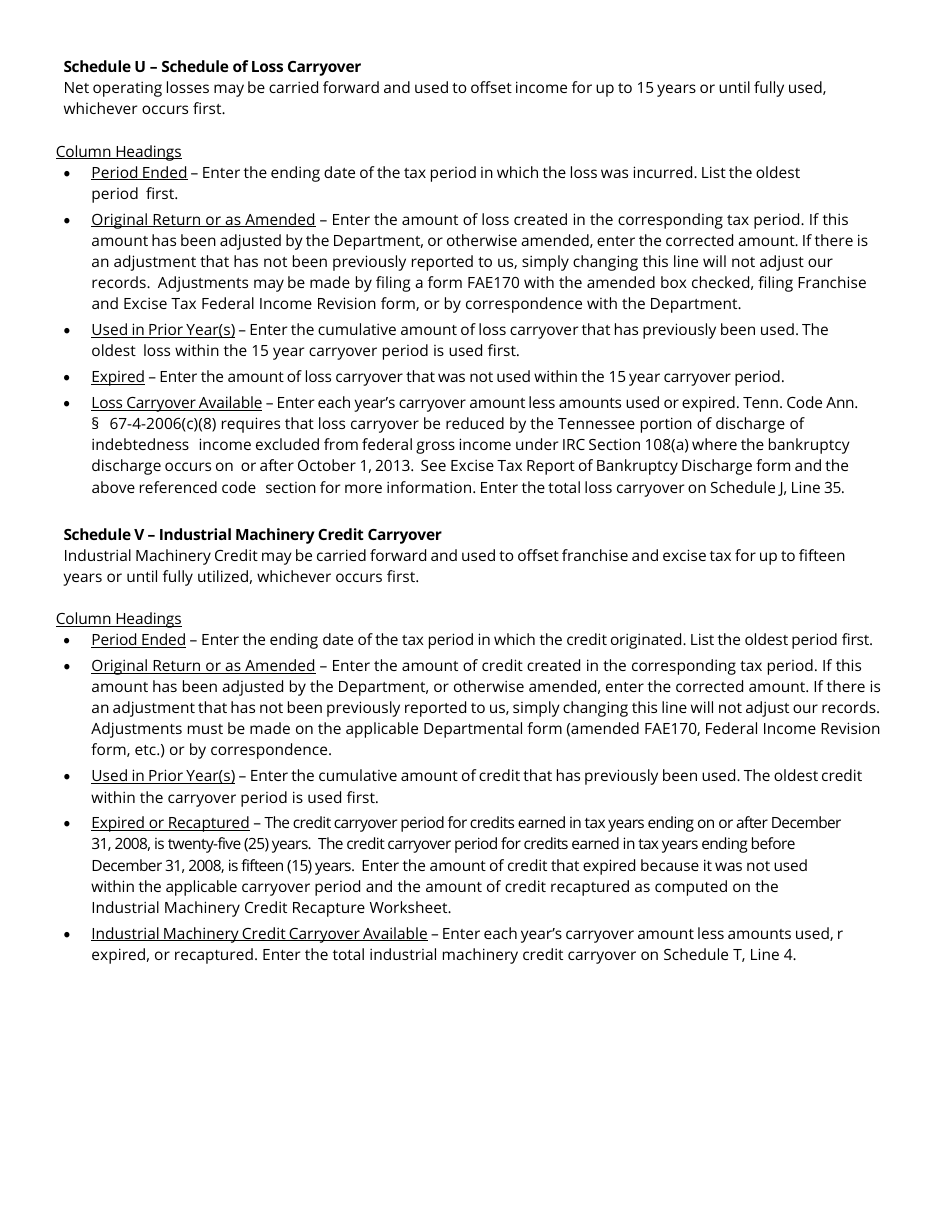 Instructions for Form FAE170, RV-R0011001 Franchise and Excise Tax Return - Tennessee, Page 17