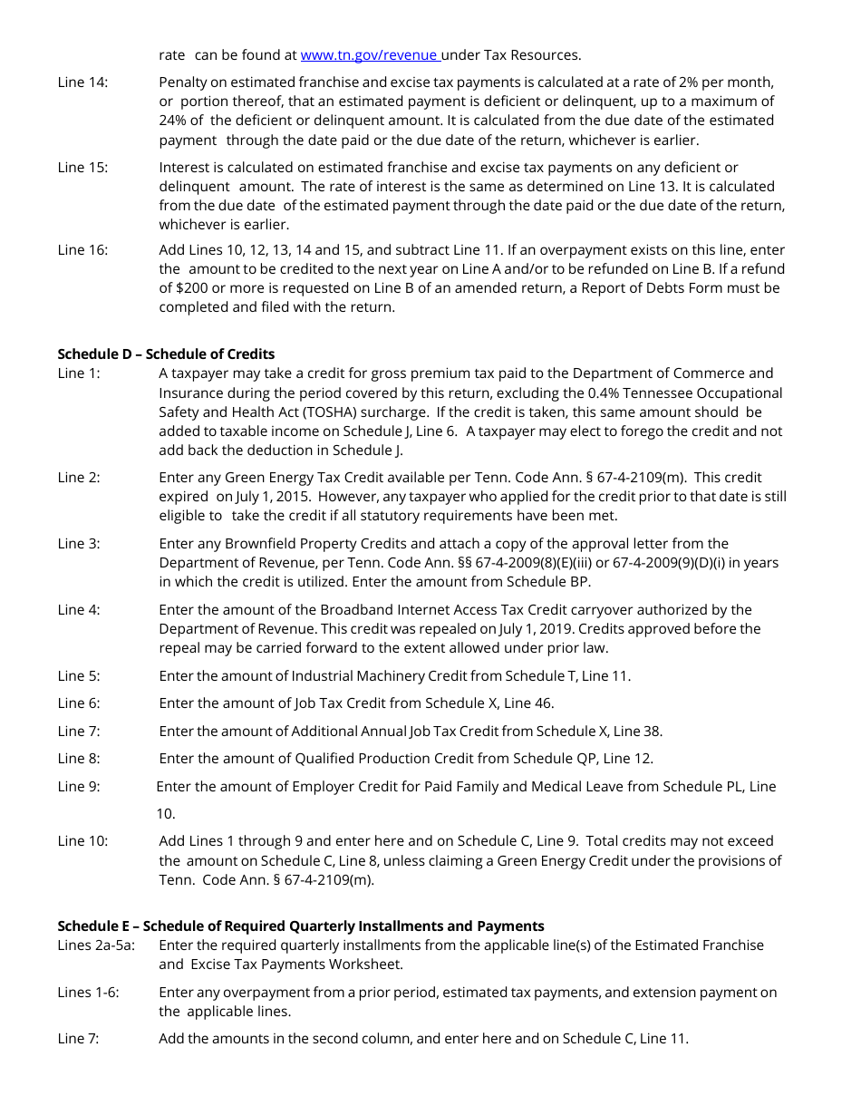 Instructions for Form FAE170, RV-R0011001 Franchise and Excise Tax Return - Tennessee, Page 3