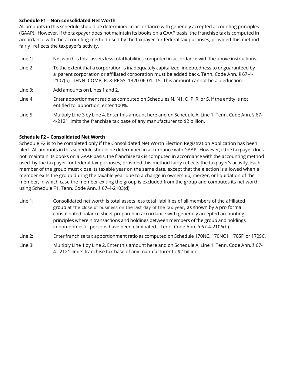 Instructions for Form FAE170, RV-R0011001 Franchise and Excise Tax Return - Tennessee, Page 4